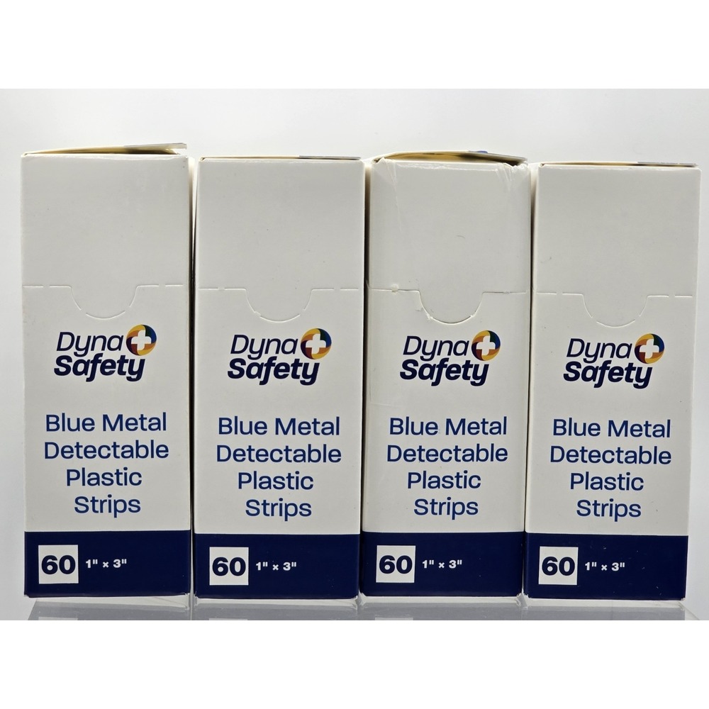4 Lot Of NEW Dynarex Blue Metal Detectable Plastic Strips, 60 Count, 1"x3"